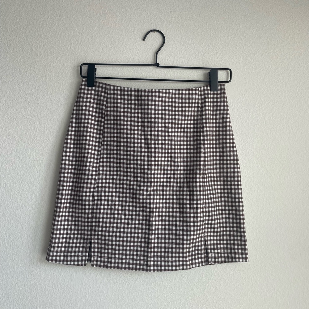 Eyeshadow Brown and White Gingham Mini Skirt